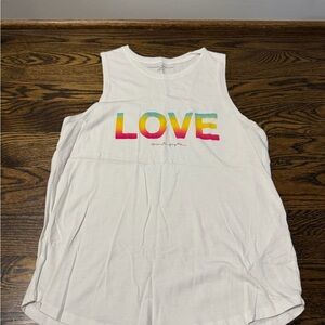 Spiritual Gangster White Tank with Rainbow Love Graphic